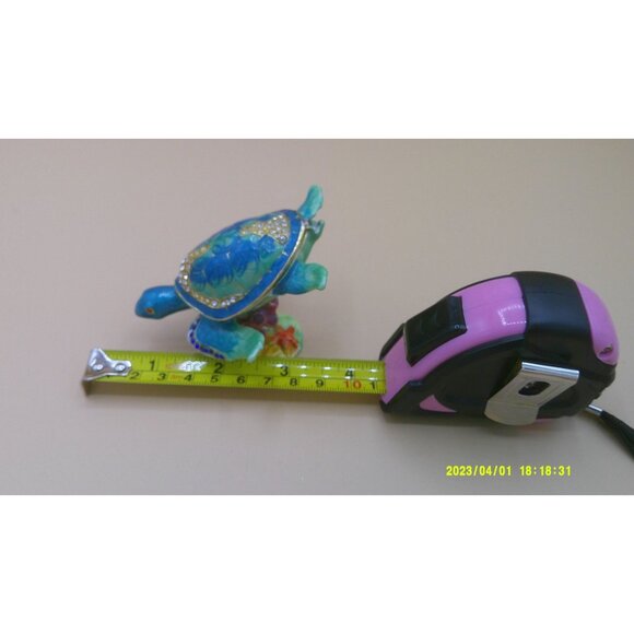 Hand-Painted Jeweled Turtle Figurine With Rhinestones & Colorful Base * AB20 - Picture 3 of 4